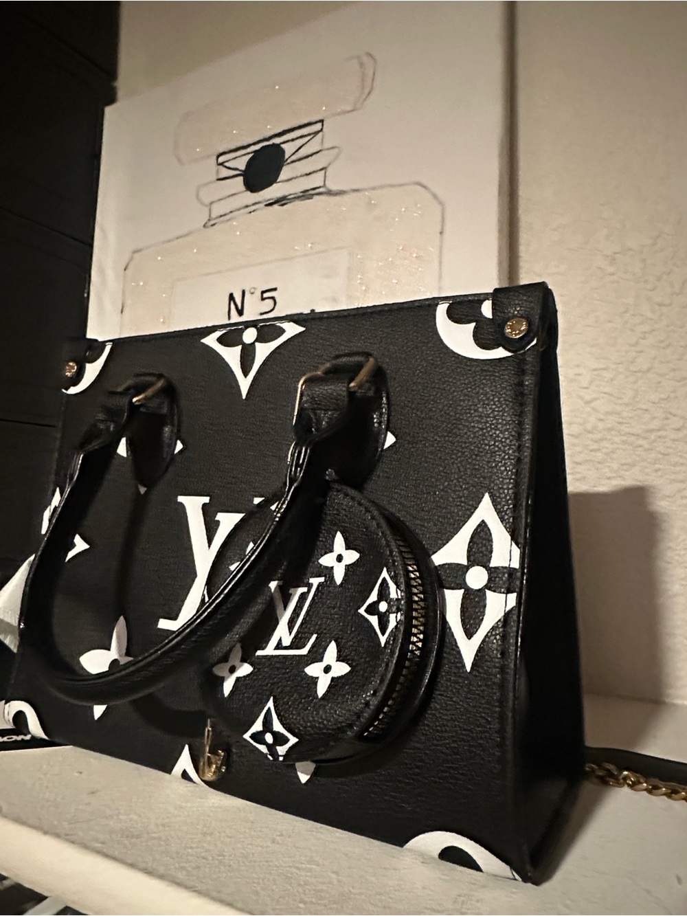 Source Unknown Black and White Monogram Satchel